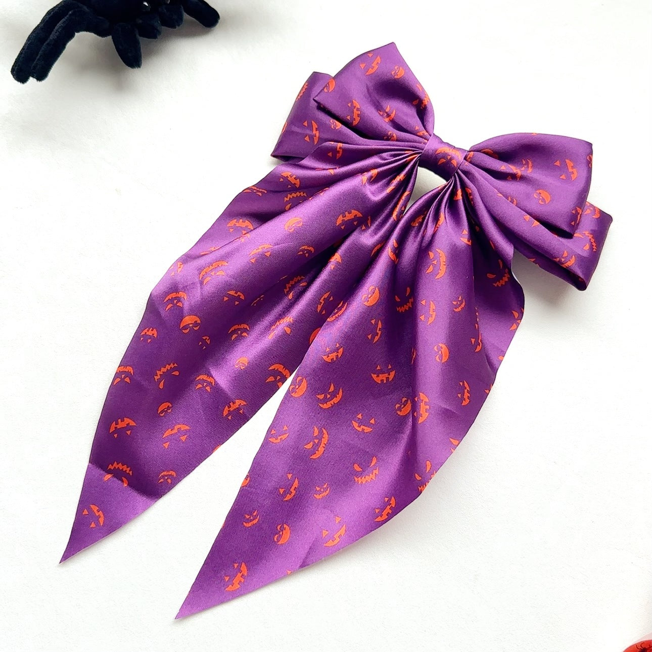 Wholesale Halloween Fabric Printed Pumpkin Head Ghost Spider Web Ribbon Hairpin